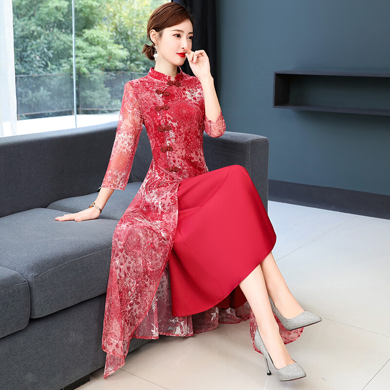 chinese dress ladies Chloe Bespoke Dress | Modern Red Lace Cheongsam