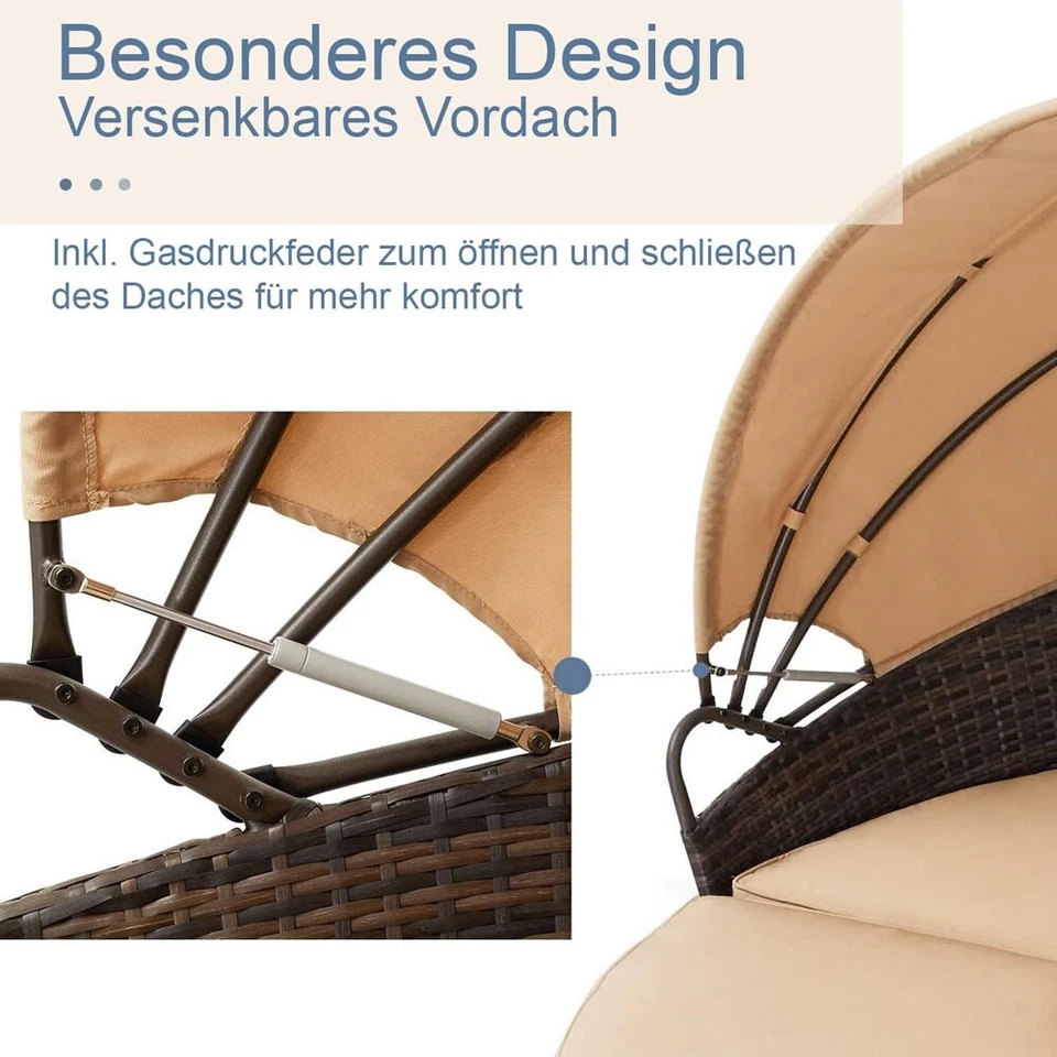 Sonneninsel Sonnenliege Rattan Lounge 180CM Tisch Polyrattan Gartenmuschel - Bild 3 von 4