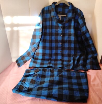 Pajamas NWT Womans 2X 2pc #FollowMe 100% Cotton Flannel Blue Plaid