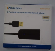 2x Cable Matters USB 2.0 to RJ45 10/100 Fast Ethernet Network Adapter in Black