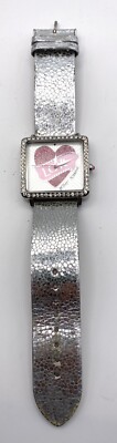 Betsey Johnson ❤️ stunning silver watch with lovely delicate hearts & stones BETSEY JOHNSON SILVER GLITTER WHITE LEATHER BAND RHINESTONE  main image 4