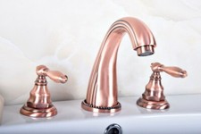 Antique Red Copper Three Hole Deck Mount Bathroom Sink Faucet Mixer Tap 2rg082