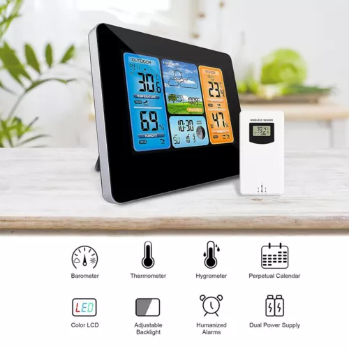 Digital LCD Indoor & Outdoor Weather Station Clock Calendar Thermometer Wireless - Picture 5 of 16