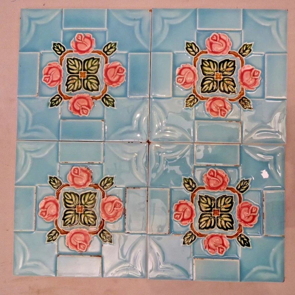 VINTAGE TILE  SAJI JAPAN ART NOUVEAU MAJOLICA ARCHITECTURE COLLECTABLES 4 Pc LOT - Image 2 of 4