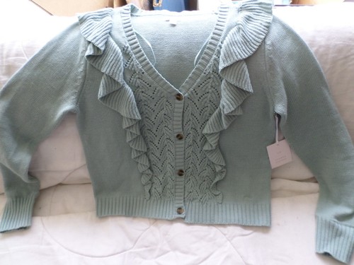 Ruffle Accent Knit Cardigan Sweater 