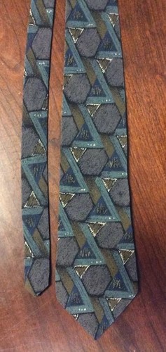 Conte Di Milano Tie Blue, Green Grey Geometric Design GnuFashion - Picture 11 of 12