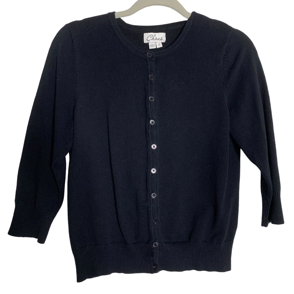 Suéter Chaus Mujer Grande Negro Media Manga FUNCIONA PEQUEÑO Recortado Foto 4 de 4