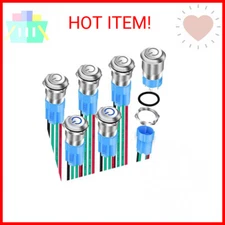 DaierTek 12mm Latching Push Button Switch 12V LED Blue Waterproof ON Off Maintai