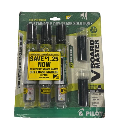 Pilot Sustainable Dry Erase Markers V Board Master Black Ink Medium Chisel Tip