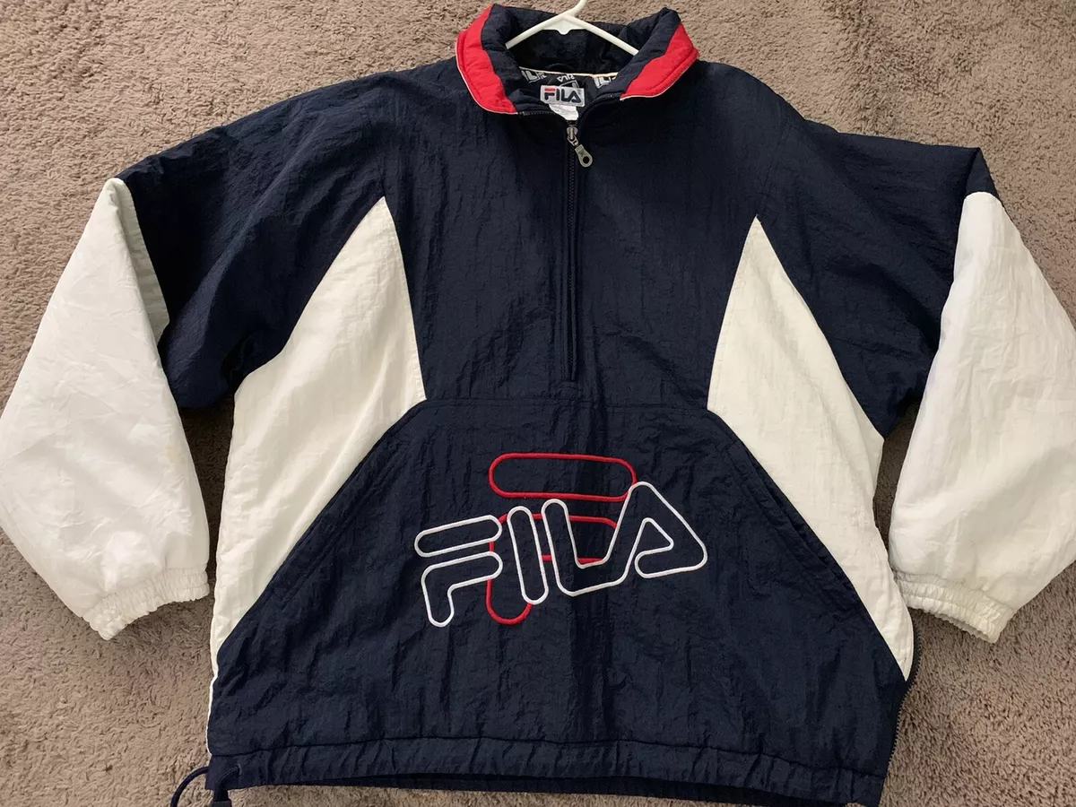 Waarneembaar steno binnen Fila 90&#039;s Vintage Mens 1/4 Zip Pull Over Puffer Jacket Size XL  Throwback Navy | eBay