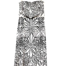 Bisou Bisou Dress Womens 8 Maxi Strapless Black White Vacation Pool Resort Comfy