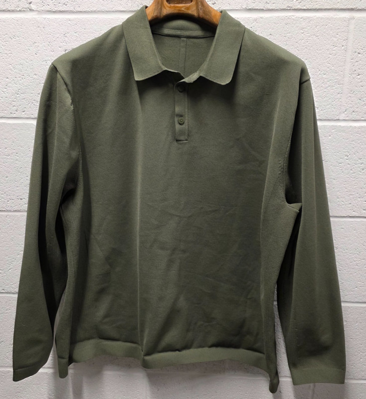 Lululemon Men's  Venture Long Sleeve Knit Polo Shirt Olive Green 26x28  2XL XXL