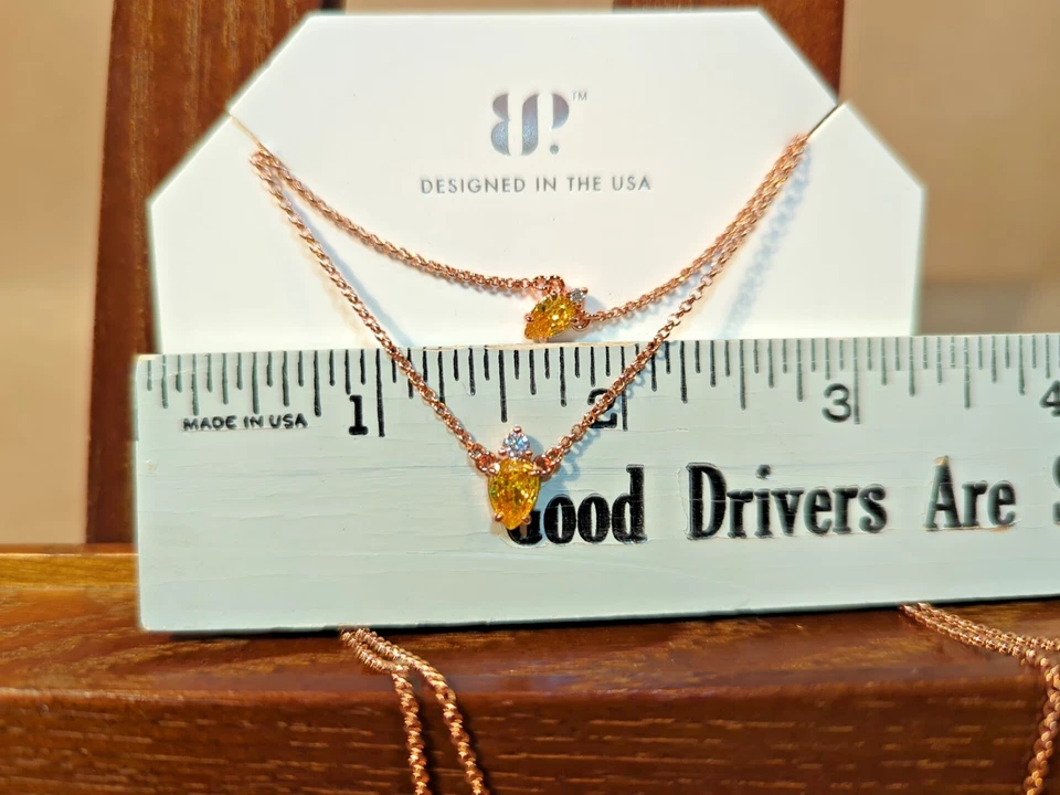 Bomb Party Layered NECKLACE RBP6696 Drops Of Gorgeous Yellow Topaz Rose Gold 18" - Image 4 of 4