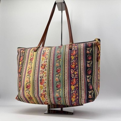 Etro Floral Oriental Tote Bag with Pouch, Leather Trim, Women's Used Japan