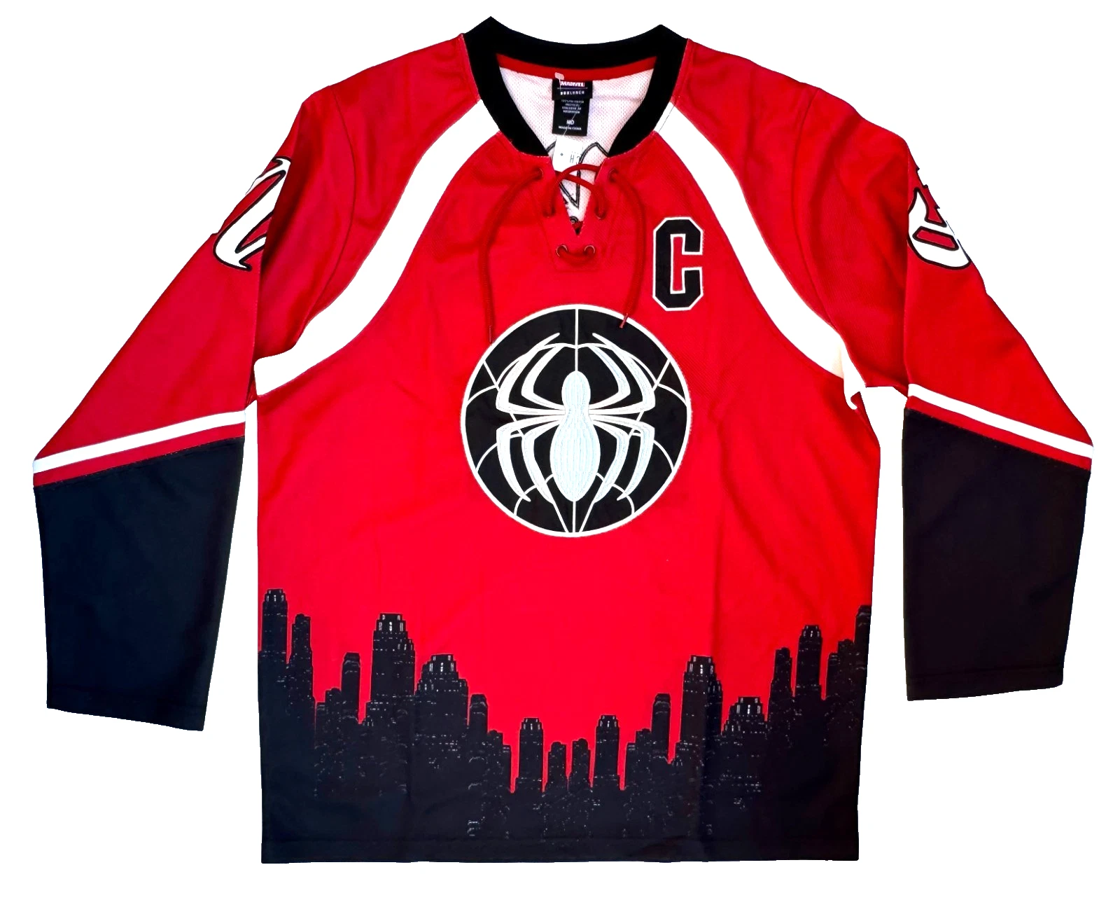 Marvel Spider-Man Skyline Hockey Embroidered Jersey Unisex Sizes Med, 2XL NWT