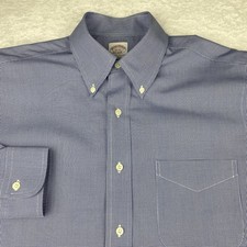 Brooks Brothers Dress Shirt Mens 15-33 Blue Micro-Check Regular Fit No Iron
