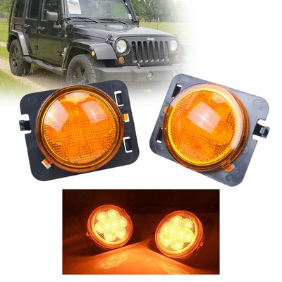 Pair Front Fender LED Side Marker Light Amber Lens for 2007-18 Jeep Wrangler JK