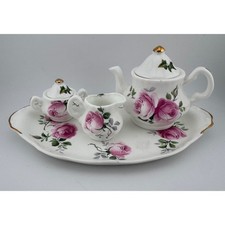 Vintage Crown Victorian Childs Small Bone China Tea Set Creamer Sugar Pot  Tray