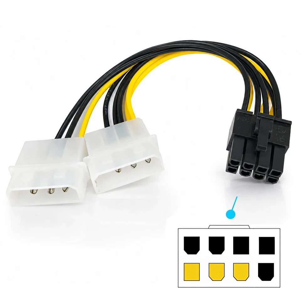 R38 8pin Pcie Sur 2x 4 Pin Molex Carte Graphique Cordon D'Alimentation Pcie - Photo 3/4