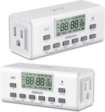 Digital Timer Switch - 2 Pack, 7 Day Programmable, 10 On/Off Settings, 24-Hour &