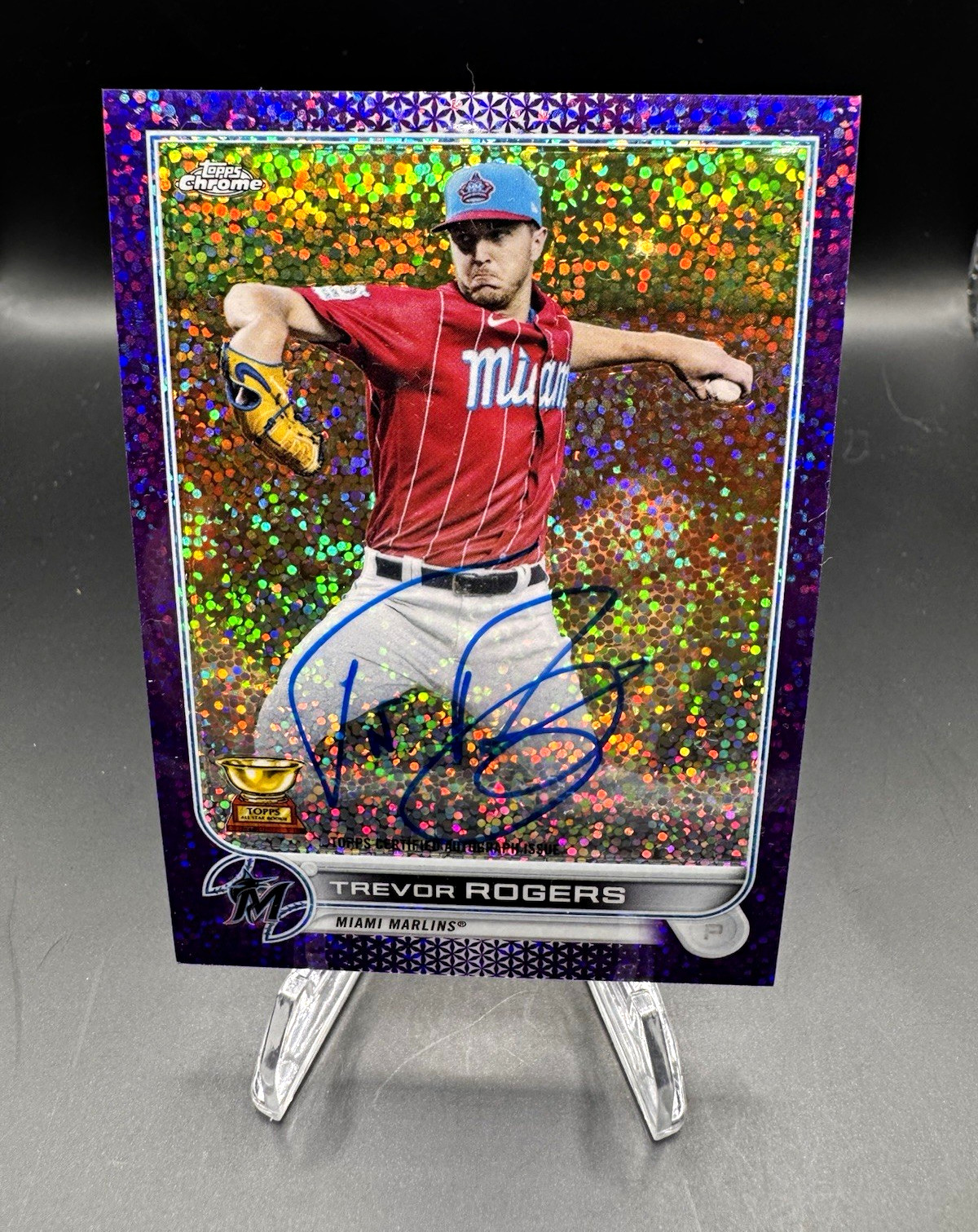 Topps 2022 Chrome Trevor Rogers CVA-TR Purple Speckle Auto /299