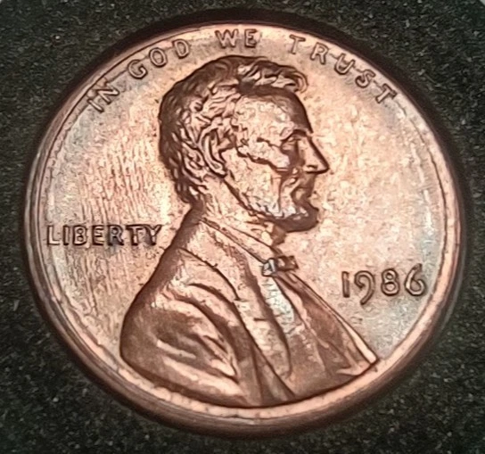 1986 P Lincoln Memorial Cent Red Uncirculated, Doubled Rim Error, DDO  - Image 2 of 4