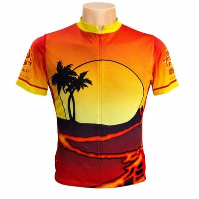 Primal Cycling Jersey Medium Bike Works Kona Hawaii Palms Sunset Orange Yellow