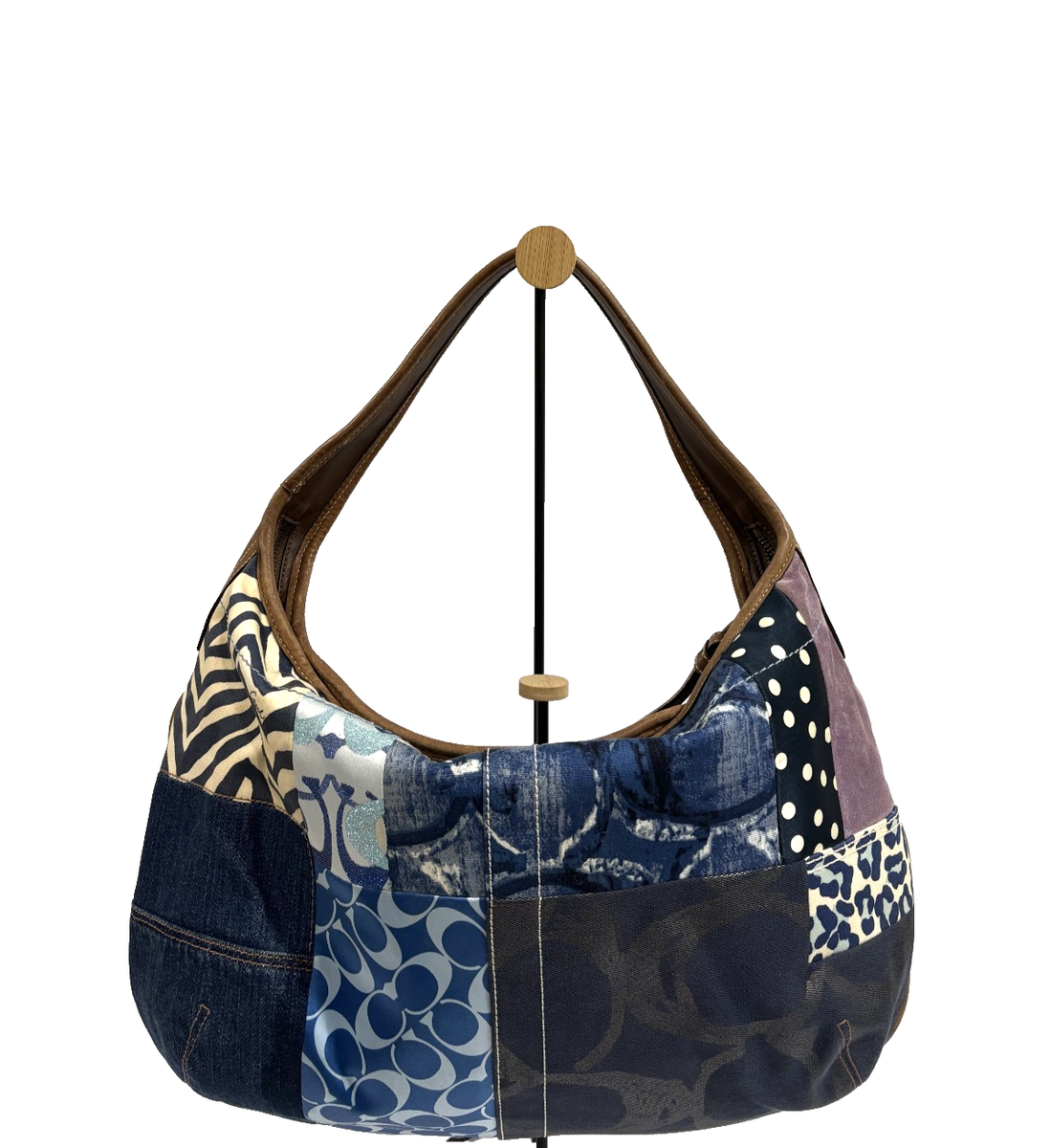 Coach Patchwork Denim Leather Suede Hobo Shoulder Bag Ergo XL