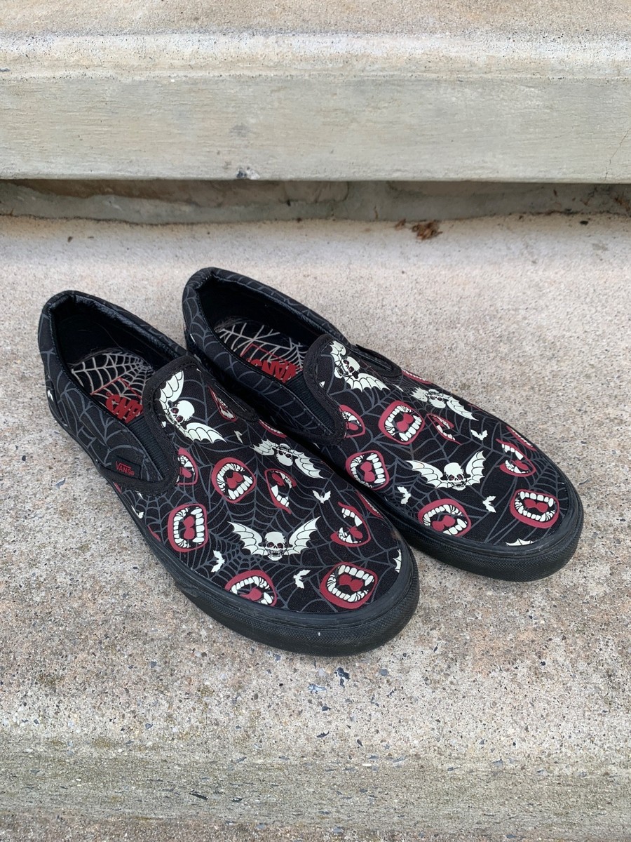 Vans Slip On Glow in the Dark Black Halloween Sz M9 W10.5 Skull