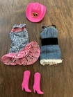 Vintage BARBIE PINK WESTERN COWBOY HAT Boots Denim Dress Outfit Easter Egg Fill