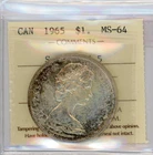 1965 Canada Silver Dollar - Small Beads Pointed 5 - ICCS MS-64 Cert#XFI 057