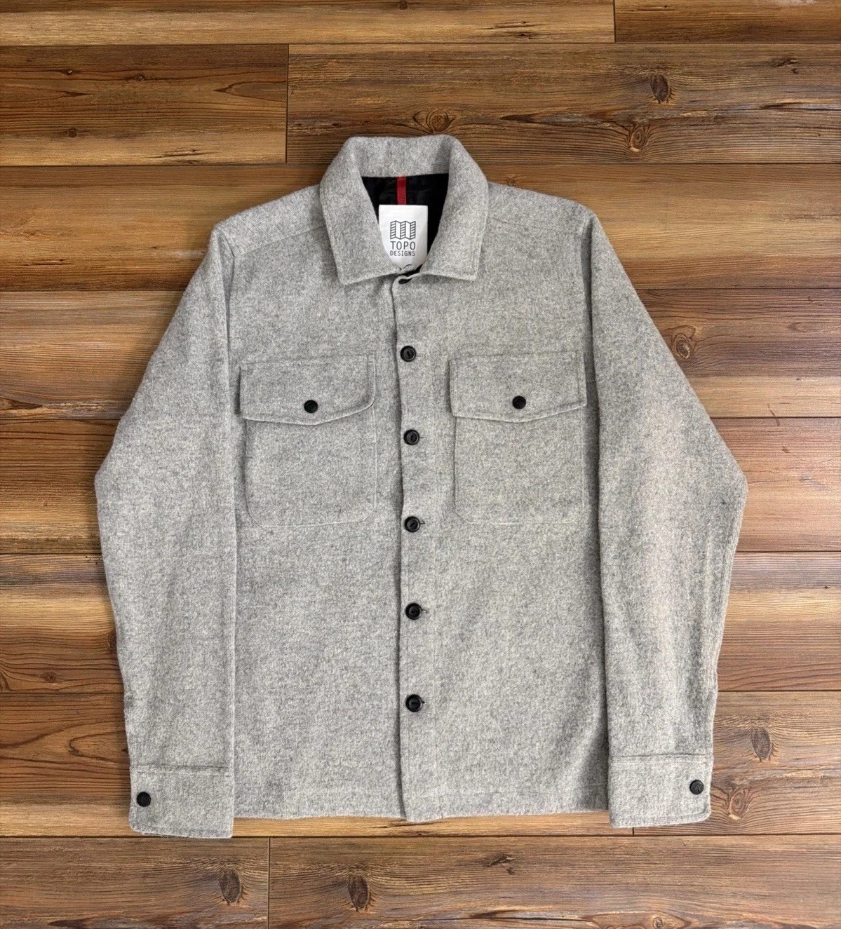 Topo Designs Men's Wool Button Up Shirt Gray Outdoors Hiking Trail Size M EUC