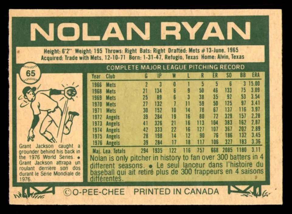 1977 O-PEE-CHEE (OPC) - CALIFORNIA ANGELS Team Set (A) Nolan Ryan o/c - Image 2 of 4