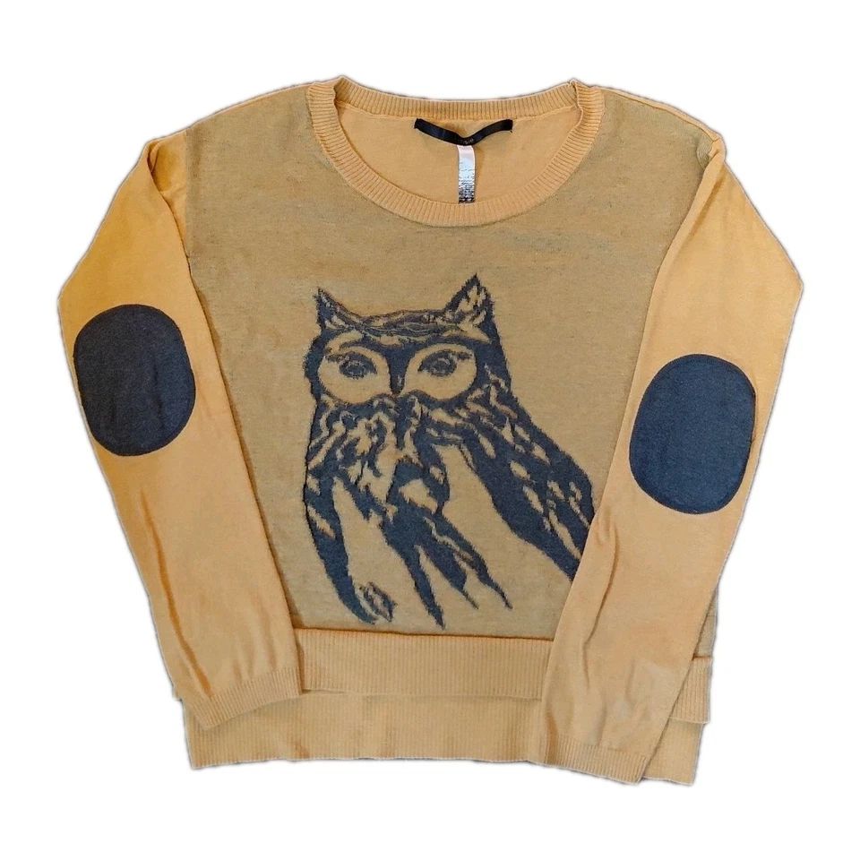 Suéter Kensie Owl Detalle Parche Codo En Contraste Amarillo Mantequilla Gris Para Mujer XS Foto 3 de 4