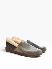 Vionic Clare Gray Velvet Cosy Faux Fur Collar Slipper Rubber Sole Women US 11