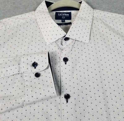 T.M. LEWIN Button Up Shirt Men Extra Large XL All Over Print Going Out Flip Cuff