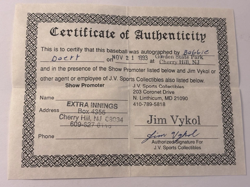 Foto firmada en blanco y negro 8x10 autografiada de Bobby Doerr Medias Rojas de Boston sepia Foto 3 de 3