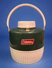 Coleman Water Jug Cooler Drink Dispenser Green White 1 Gallon Clean Cup Vintage
