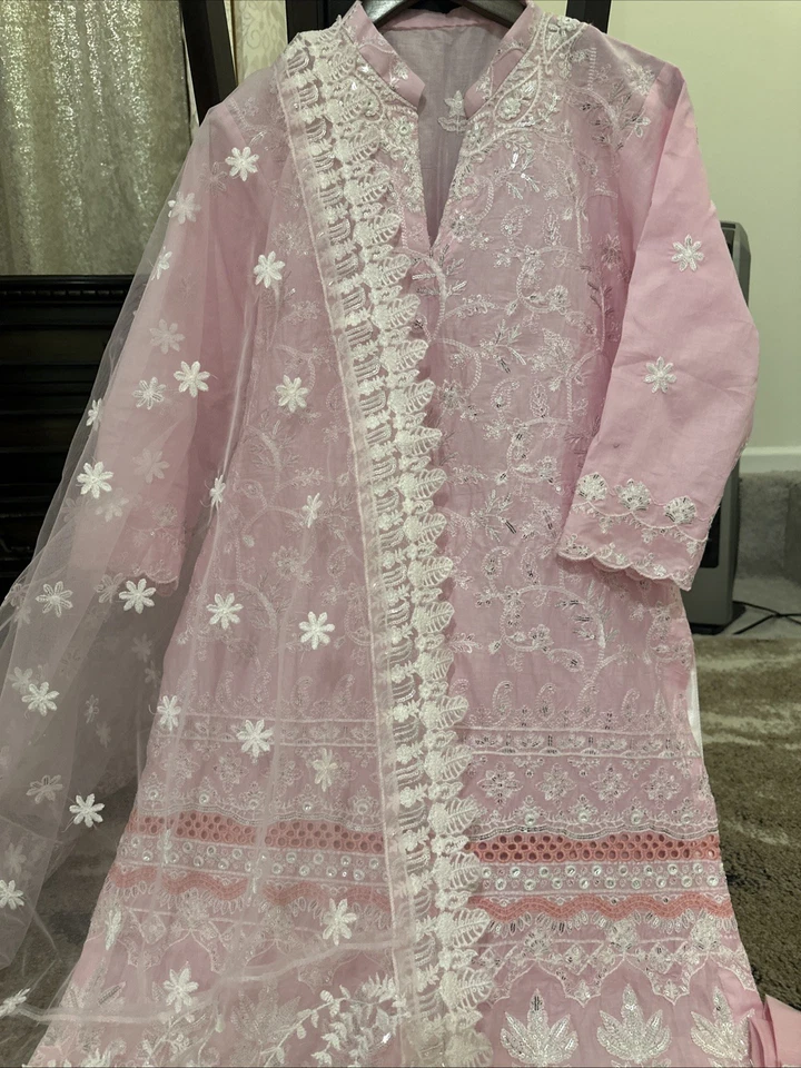 Пакистанский Salwar Kameez хлопок газон бюст 38 дизайнерское платье 3 изделия карнавальный - Изображение 4 из 4
