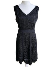 Tory Burch Hadley Silk Dress women's size 6 Textured Black V-Neck Designer $495