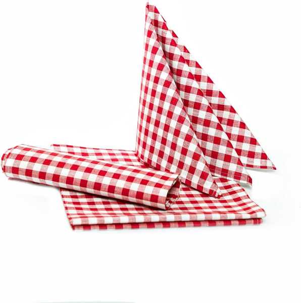 Landhaus Servietten 40 X 40 Cm - 6 StüCk Rot-Weiß Kariert 5 Mm Karo 100% Baumwol-image