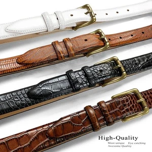 Brass Buckle Genuine Full-Grain Cowhide Leather Designer Dress Belt 1-1/8" Wide