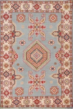 Handmade Super Kazak Oriental Rug Foyer Light Blue Geometric Accent Carpet 3x5