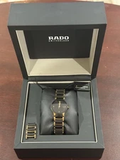 New Rado Centrix Jubile 28mm 18k Yellow Gold Tone Black Ceramic Women's Watch