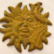 Vtg Terracotta Mexican Folk Art Clay Pottery Sun Face Old Hanging Wall Art 10"