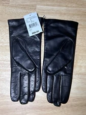 Size 6 NEW Bloomingdale's Black Leather Gloves with Cashmere Lining  $88
