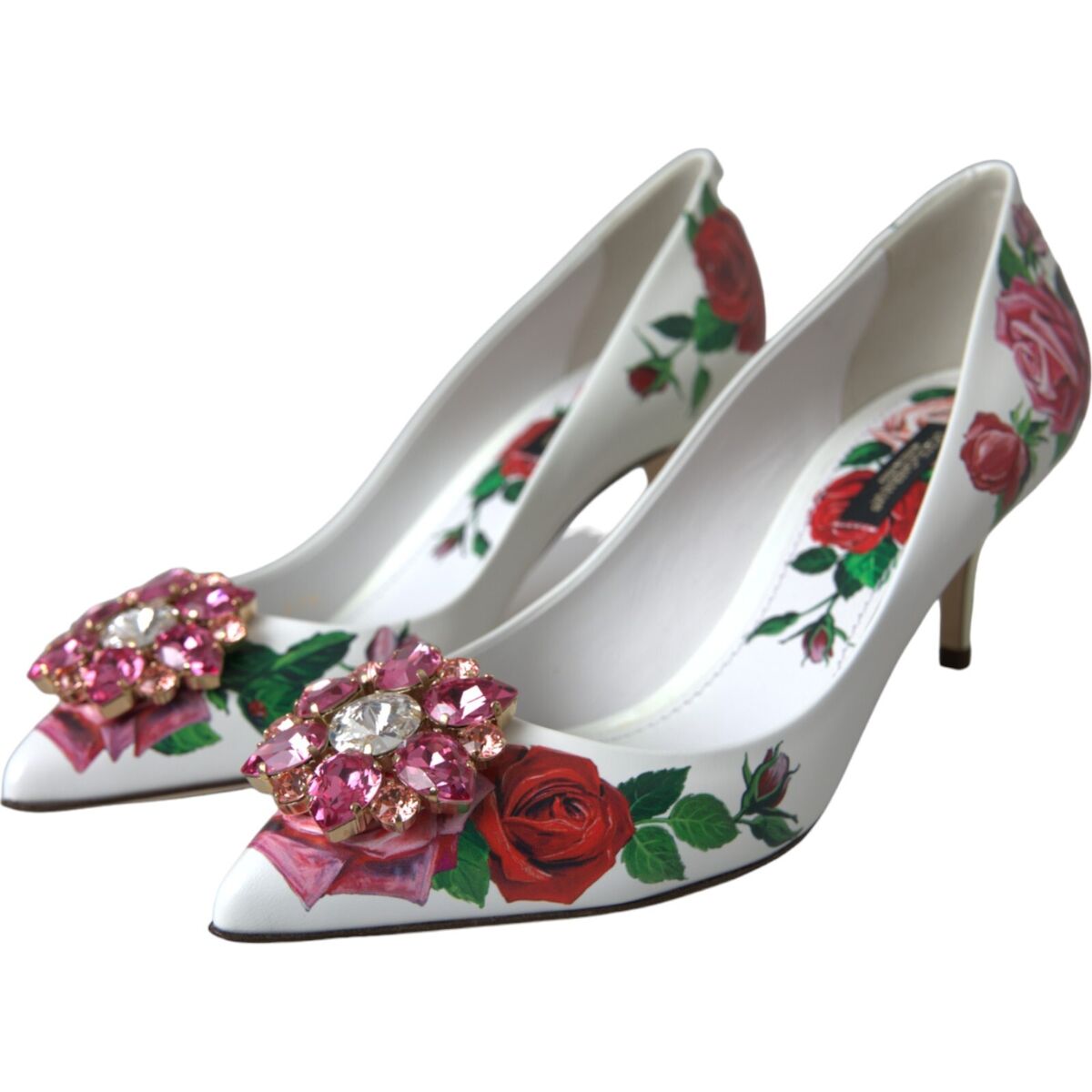 DOLCE & GABBANA Shoes White Leather Roses Crystal Bellucci DOLCE & GABBANA Shoes White Leather Roses Crystal Bellucci