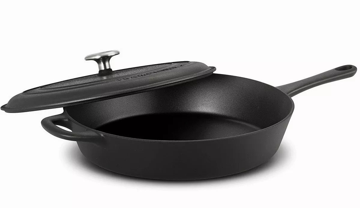 Tramontina 12 Cast Iron Skillet Frying Pan With Lid Oven Safe Covered  12.5