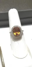 Zales 18k Yellow Gold/Sterling Silver oval Citrine halo ring THL Nwt