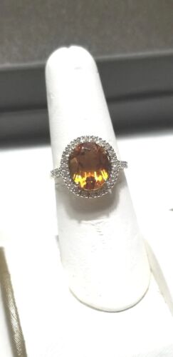 Zales 18k Yellow Gold/Sterling Silver oval Citrine halo ring THL Nwt - Picture 1 of 10